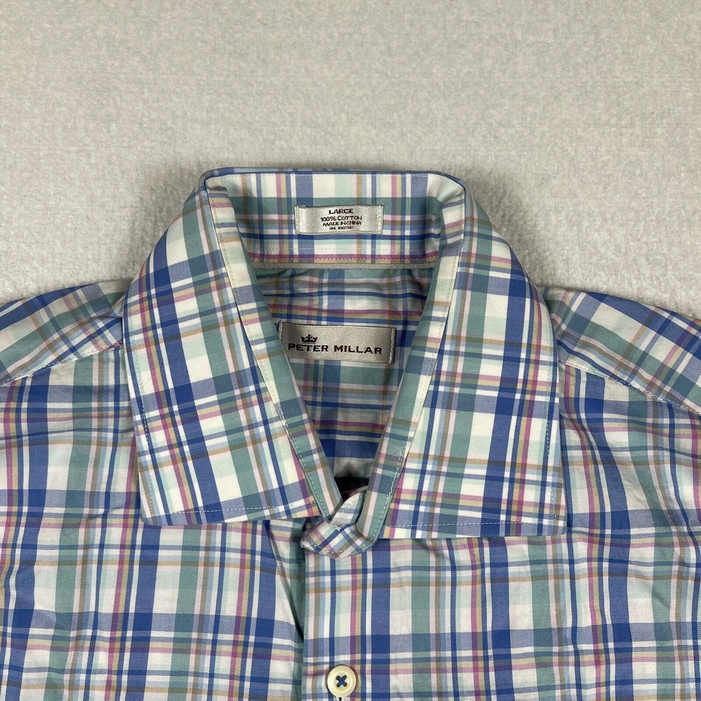 Peter Millar Shirt Mens Large Plaid Multicolor Pastel Party Office Casual Preppy - Picture 3 of 13